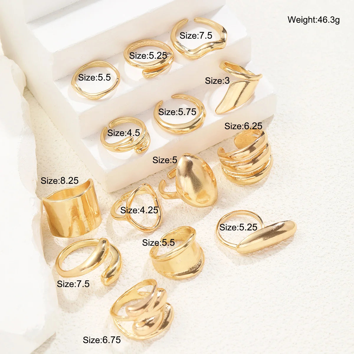 14 Pcs Asymmetrical Rings Set