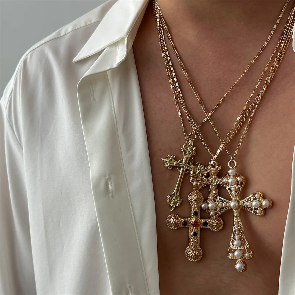 4Pcs/Set Cross Pendant Necklaces