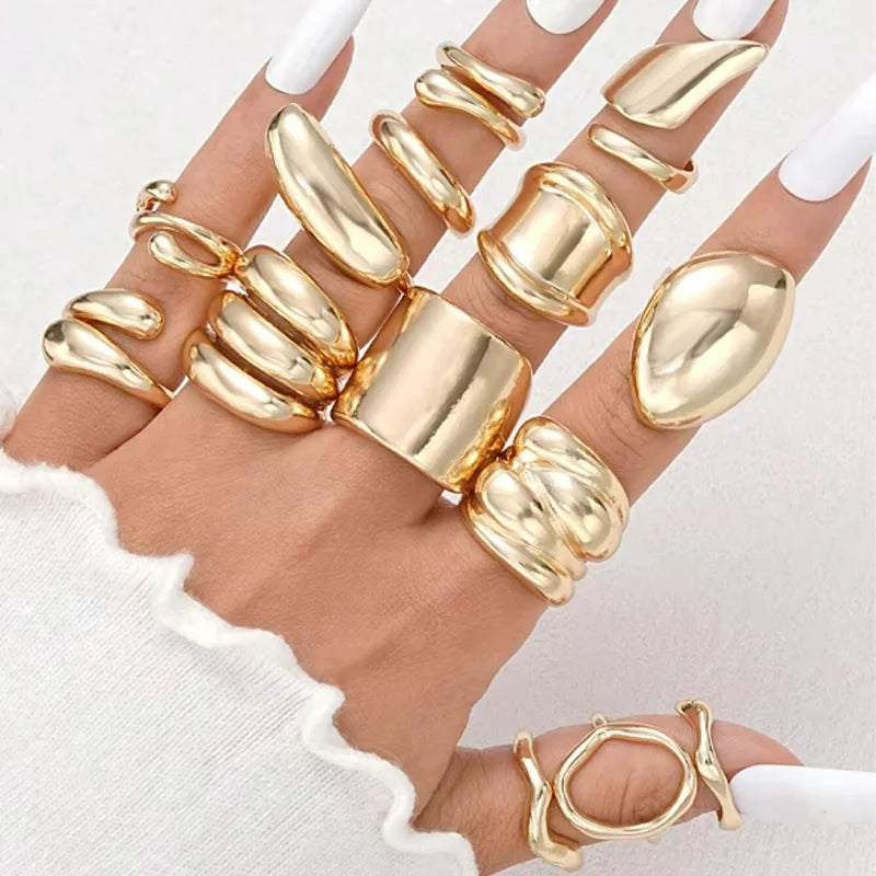 14 Pcs Asymmetrical Rings Set