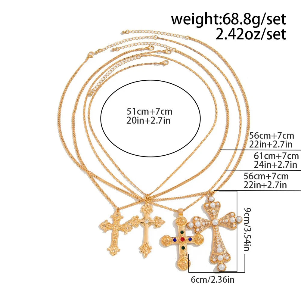 4Pcs/Set Cross Pendant Necklaces